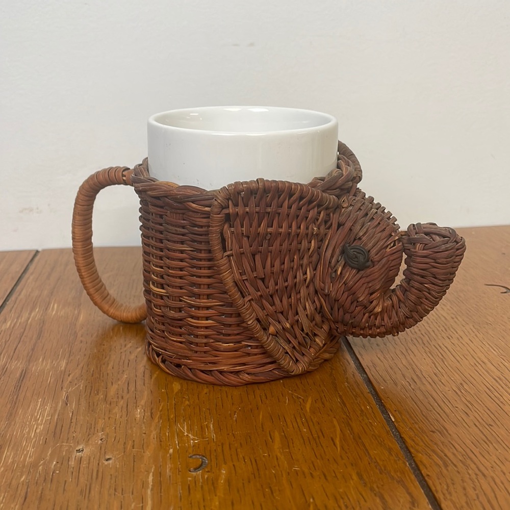 Vintage Hand Woven Wicker Elephant Mug